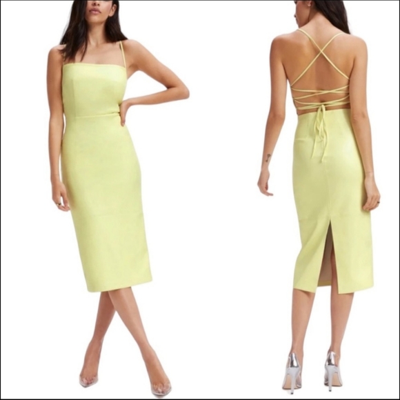 Good American Dresses & Skirts - Good American Vacay Lace Up Faux Leather Sheath Dress sz 4 Small Key Lime NWT